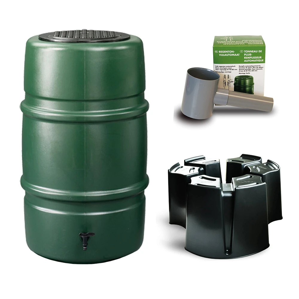 Harcostar Kunststof Regenton Groen 227 Liter Met 3 Delige Voet En Vulautomaat